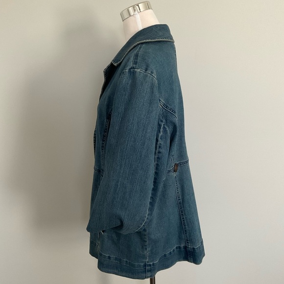 Susan Graver Size XL Blue Stretch Denim Blazer Jacket With Pockets XL 29” Long - Picture 4 of 14